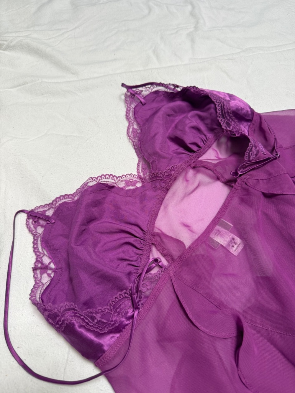 VINTAGE y2k La SENZA purple lace tiered ruffle babydoll slip top L - Picture 10 of 12